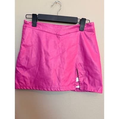 SHEIN Pleather Mini Skort Stylish 4 Small Pink Rose Front Side Slit High Waist - Thumbnail 2
