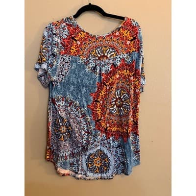 Popyoung Boho Print Short Sleeve Blouse Women’s 2XL Flowy Top EUC - Thumbnail 6