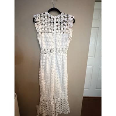 Petal & Pup Lauren Lace Midi Dress White Small Ruffle Sleeve Boho - Thumbnail 12