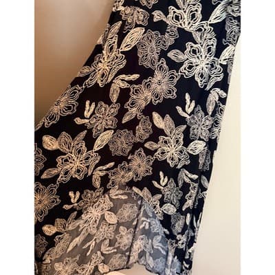 Rewind High Low Midi Dress XL Black White NWOT Cold Shoulder Floral Design - Thumbnail 8