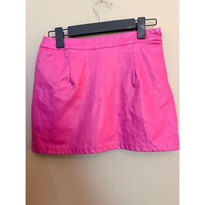 SHEIN Pleather Mini Skort Stylish 4 Small Pink Rose Front Side Slit High Waist - Thumbnail 8