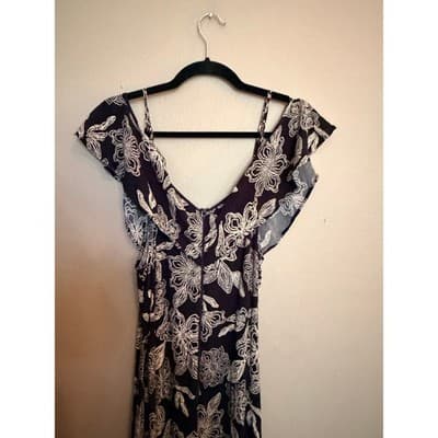 Rewind High Low Midi Dress XL Black White NWOT Cold Shoulder Floral Design - Thumbnail 21