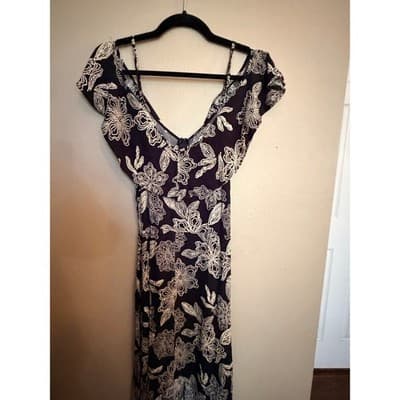 Rewind High Low Midi Dress XL Black White NWOT Cold Shoulder Floral Design - Thumbnail 24