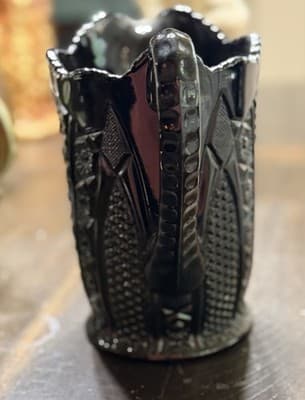 VTG INDIANA WESTMORELAND CARNIVAL Tiara Black Monarch Paneled Daisy Pitcher 8" - Thumbnail 2