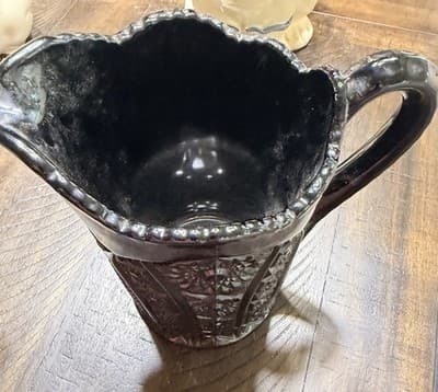 VTG INDIANA WESTMORELAND CARNIVAL Tiara Black Monarch Paneled Daisy Pitcher 8" - Thumbnail 9