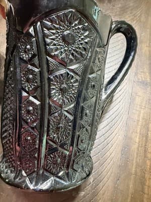 VTG INDIANA WESTMORELAND CARNIVAL Tiara Black Monarch Paneled Daisy Pitcher 8" - Thumbnail 11