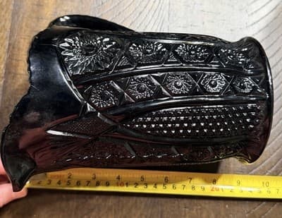 VTG INDIANA WESTMORELAND CARNIVAL Tiara Black Monarch Paneled Daisy Pitcher 8" - Thumbnail 15