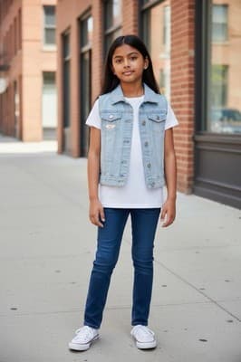 Custom Design Girls Denim Jacket Vest DKNY Upstyled Boutique 1/1 Angel Bubbles - Thumbnail 3