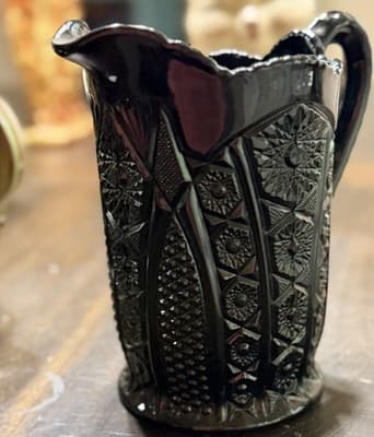 VTG INDIANA WESTMORELAND CARNIVAL Tiara Black Monarch Paneled Daisy Pitcher 8" - Thumbnail 6