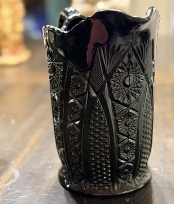 VTG INDIANA WESTMORELAND CARNIVAL Tiara Black Monarch Paneled Daisy Pitcher 8" - Thumbnail 5