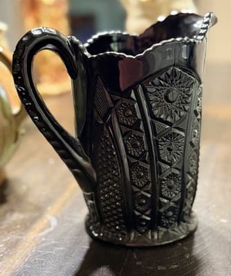 VTG INDIANA WESTMORELAND CARNIVAL Tiara Black Monarch Paneled Daisy Pitcher 8" - Thumbnail 3
