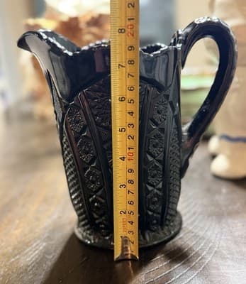 VTG INDIANA WESTMORELAND CARNIVAL Tiara Black Monarch Paneled Daisy Pitcher 8" - Thumbnail 12