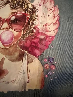 Custom Design Girls Denim Jacket Vest DKNY Upstyled Boutique 1/1 Angel Bubbles - Thumbnail 7