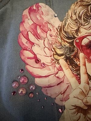 Custom Design Girls Denim Jacket Vest DKNY Upstyled Boutique 1/1 Angel Bubbles - Thumbnail 5
