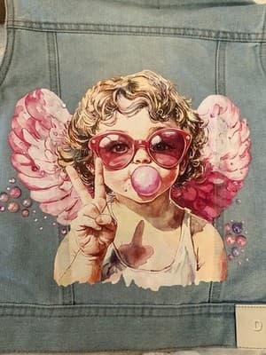 Custom Design Girls Denim Jacket Vest DKNY Upstyled Boutique 1/1 Angel Bubbles - Thumbnail 8