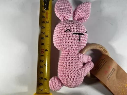 NEW Wabi Kids Crochet Bunny Wooden Teething Ring and Rattle Pink Baby 3 month up - Thumbnail 9