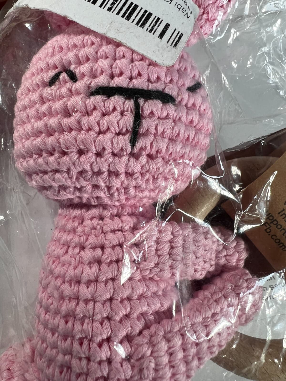 NEW Wabi Kids Crochet Bunny Wooden Teething Ring and Rattle Pink Baby 3 month up - Thumbnail 5