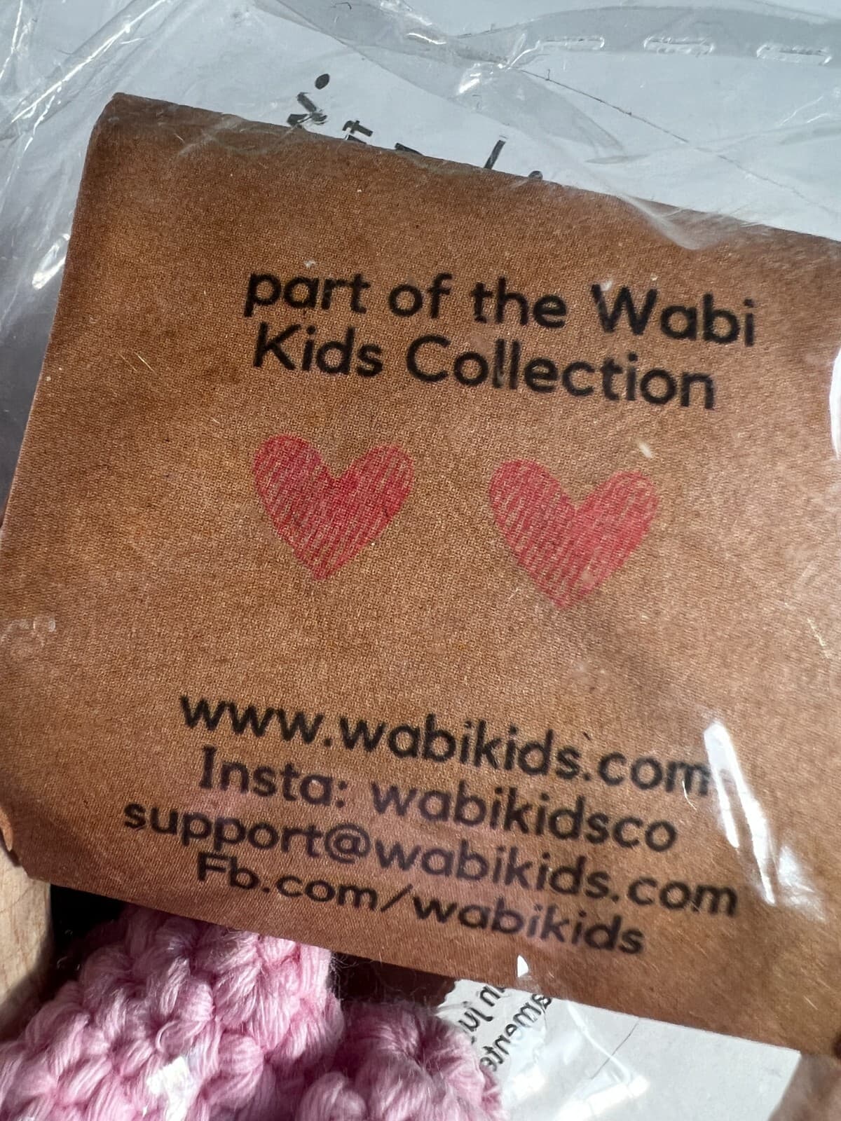NEW Wabi Kids Crochet Bunny Wooden Teething Ring and Rattle Pink Baby 3 month up - Thumbnail 4