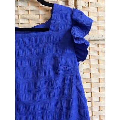 Women's Square Neck Summer Blouse Blue M NWOT Casual Loose Ruffled Cap Sleeve - Thumbnail 4