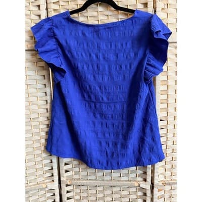 Women's Square Neck Summer Blouse Blue M NWOT Casual Loose Ruffled Cap Sleeve - Thumbnail 8