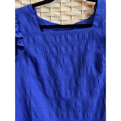 Women's Square Neck Summer Blouse Blue M NWOT Casual Loose Ruffled Cap Sleeve - Thumbnail 5