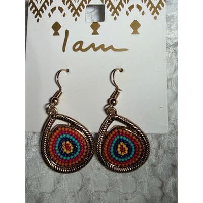 Vintage Boho Teardrop Beaded Dangle Earrings Multicolor Mosaic Gypsy Style NWT - Thumbnail 9