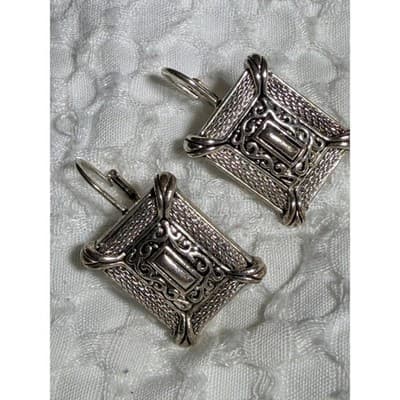Vintage Baroque Style Silver Tone Drop Earrings Ornate Filigree Dangle - Thumbnail 9