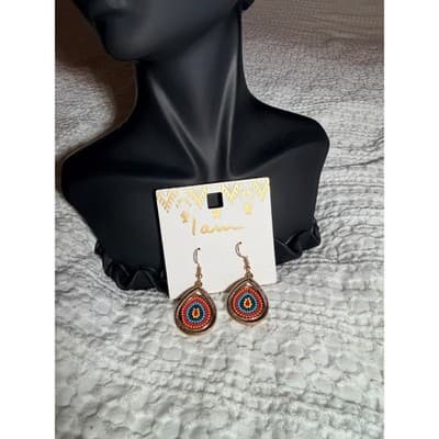 Vintage Boho Teardrop Beaded Dangle Earrings Multicolor Mosaic Gypsy Style NWT - Thumbnail 11