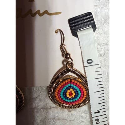 Vintage Boho Teardrop Beaded Dangle Earrings Multicolor Mosaic Gypsy Style NWT - Thumbnail 3