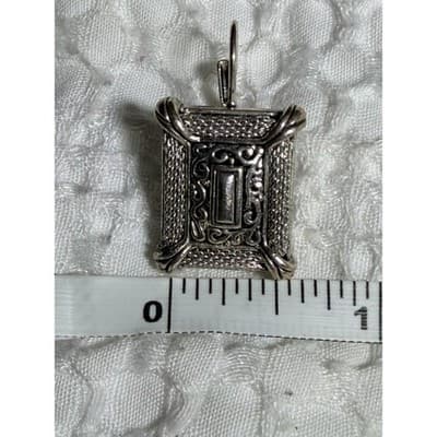 Vintage Baroque Style Silver Tone Drop Earrings Ornate Filigree Dangle - Thumbnail 4