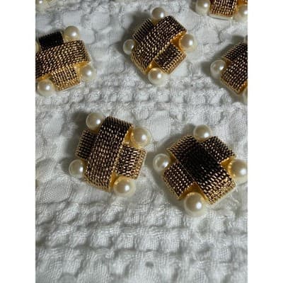Vintage Gold Tone Pearl Button Covers Set Valentino Style Shirt Accessories - Thumbnail 13