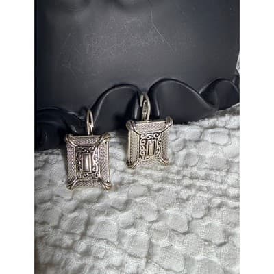 Vintage Baroque Style Silver Tone Drop Earrings Ornate Filigree Dangle - Thumbnail 6