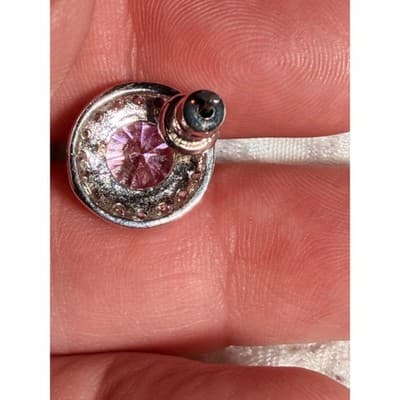 Vintage Pink Crystal Rhinestone Stud Earrings Silver Tone Faux Diamond 0.5" - Thumbnail 7