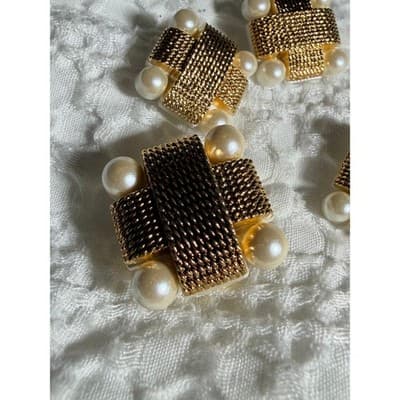 Vintage Gold Tone Pearl Button Covers Set Valentino Style Shirt Accessories - Thumbnail 10