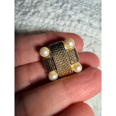 Vintage Gold Tone Pearl Button Covers Set Valentino Style Shirt Accessories - Thumbnail 4