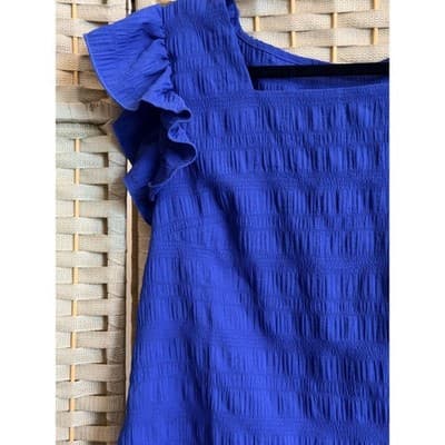 Women's Square Neck Summer Blouse Blue M NWOT Casual Loose Ruffled Cap Sleeve - Thumbnail 6