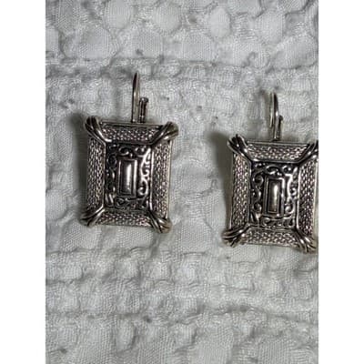 Vintage Baroque Style Silver Tone Drop Earrings Ornate Filigree Dangle - Thumbnail 5