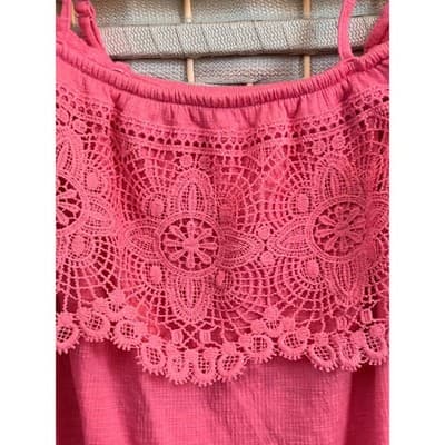 No Boundaries Junior Girl Top XXL 19 Pink Off Shoulder Crochet Lace Ruffle Trim - Thumbnail 6