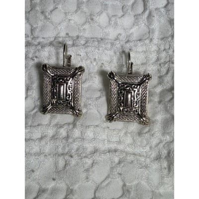 Vintage Baroque Style Silver Tone Drop Earrings Ornate Filigree Dangle - Thumbnail 10