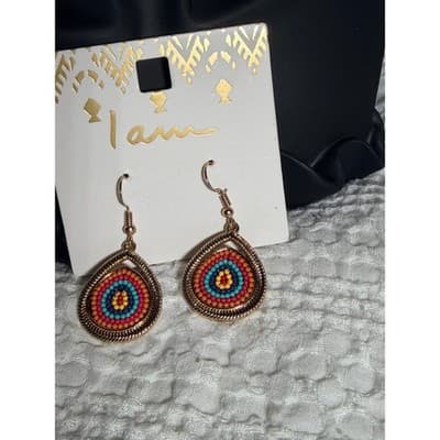 Vintage Boho Teardrop Beaded Dangle Earrings Multicolor Mosaic Gypsy Style NWT - Thumbnail 10