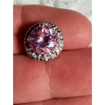 Vintage Pink Crystal Rhinestone Stud Earrings Silver Tone Faux Diamond 0.5" - Thumbnail 8