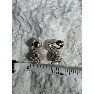 Vintage Silver Tone Rhinestone Ball Drop Dangle Clip-On Earrings Sparkle Retro - Thumbnail 2