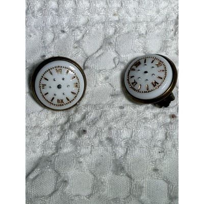 Michael Michaud Vintage Clock Earrings Roman Numeral White Dial Clip-On 0.5"