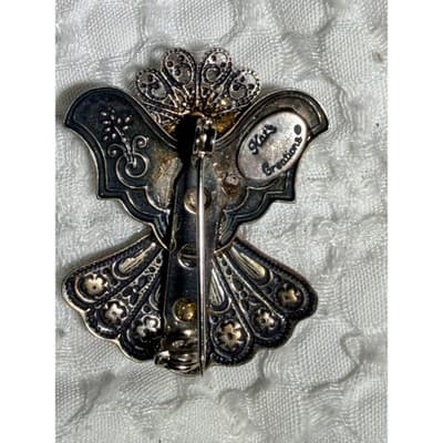 Kat’s Creations Vintage Angel Brooch Silver Tone Christmas Holiday Pin 1.5" - Thumbnail 5