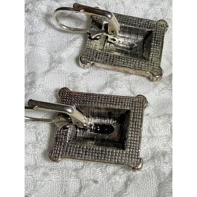 Vintage Baroque Style Silver Tone Drop Earrings Ornate Filigree Dangle - Thumbnail 8
