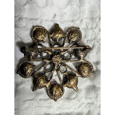 Vintage Red Pink Rhinestone Starburst Brooch Silver Tone Floral Pin - Thumbnail 4