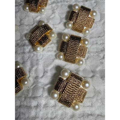 Vintage Gold Tone Pearl Button Covers Set Valentino Style Shirt Accessories - Thumbnail 14