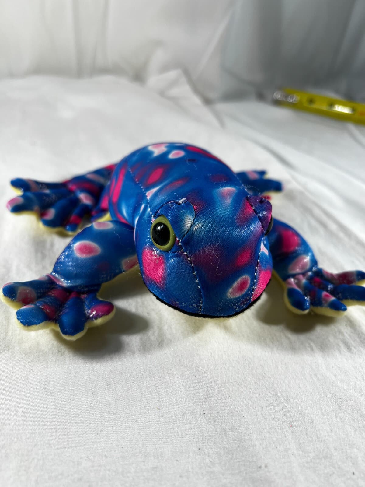 Paul E Sernau Vintage Frog Beanie Plush Stuffed Reptile Toy 6" Blue and Yellow - Thumbnail 3