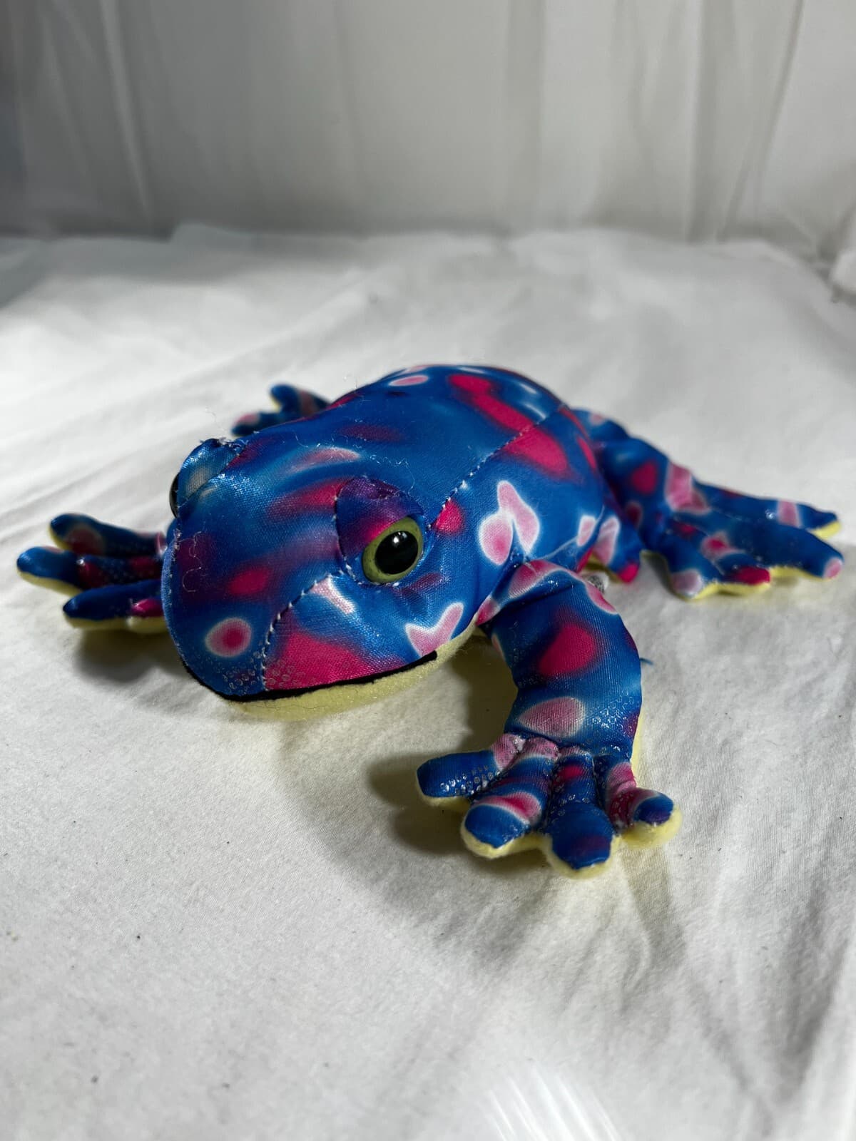 Paul E Sernau Vintage Frog Beanie Plush Stuffed Reptile Toy 6" Blue and Yellow - Thumbnail 2
