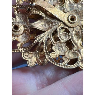 Peridot Green Filigree Brooch W German Design 1950s Vintage Jewelry MCM - Thumbnail 5
